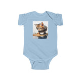 Detail of the cute kitten design on an Infant Bodysuit for Baby Girls and Boys, crafted from soft cotton.