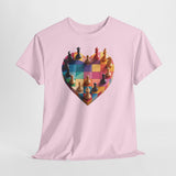 Stylish individuals wearing Chess Heart T‑Shirts at a chess club.