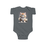 Cute Cat Infant Bodysuit - Adorable Jersey Onesie for Baby, featuring breathable and soft fabric great for baby's sensitive skin.
