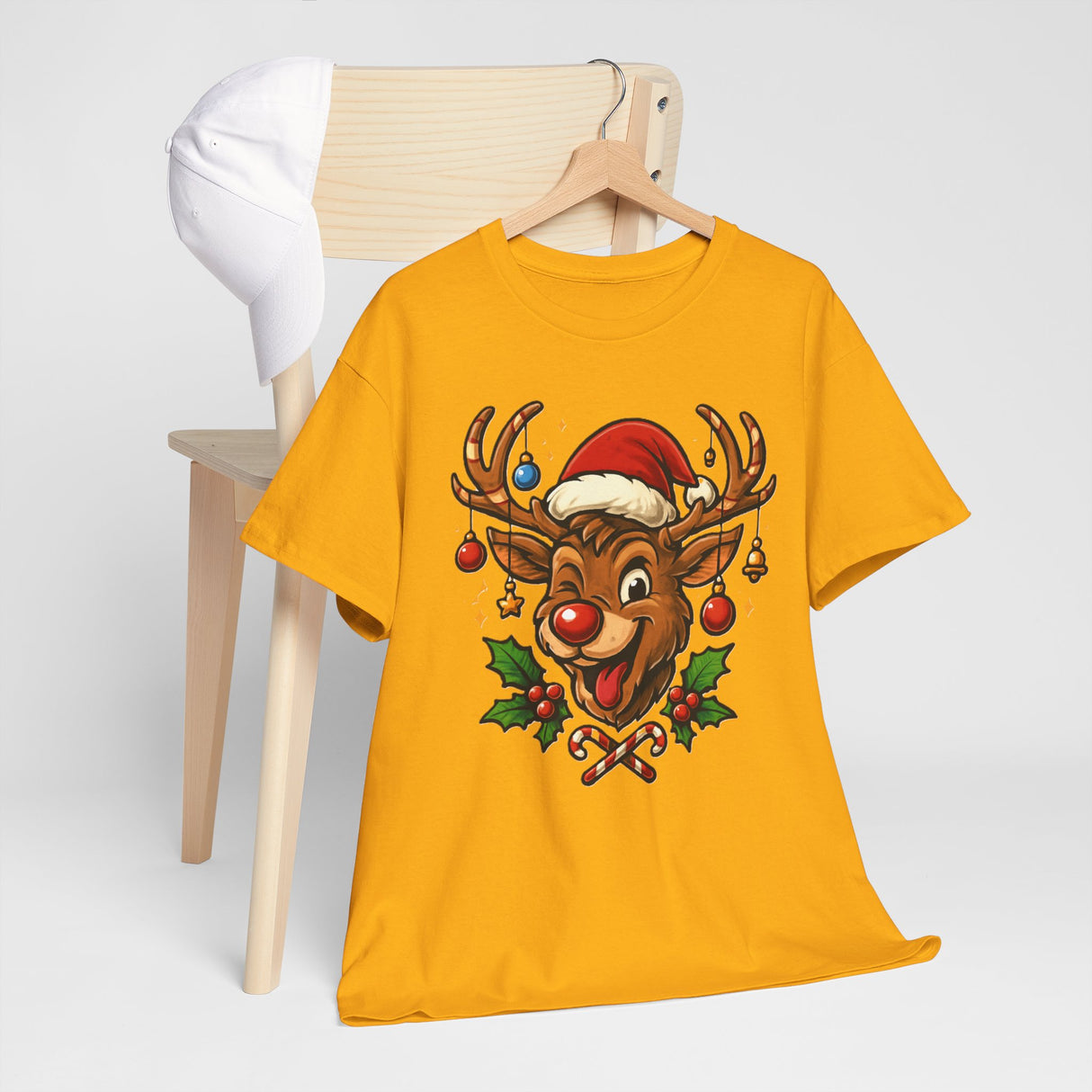 Group of friends wearing Christmas Reindeer Tees, showcasing their festive style and holiday cheer.