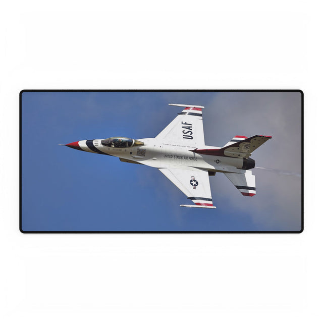 USAF Fighter Jet Desk Mat showing vibrant graphics, perfect for gamers and artists, 31.5" × 15.5".