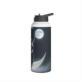 Group of outdoor enthusiasts with the Sunset Cove Stainless Steel Water Bottle featuring a serene tropical sunset design.