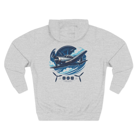 Close-up of Aviator Three-Panel Hoodie showcasing the detailed aviation-inspired graphic design.