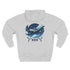 Close-up of Aviator Three-Panel Hoodie showcasing the detailed aviation-inspired graphic design.