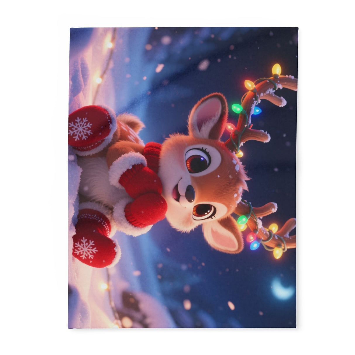 Cute Reindeer Fleece Blanket - Holiday Christmas Cozy Throw for Kids shown in a living room setting.