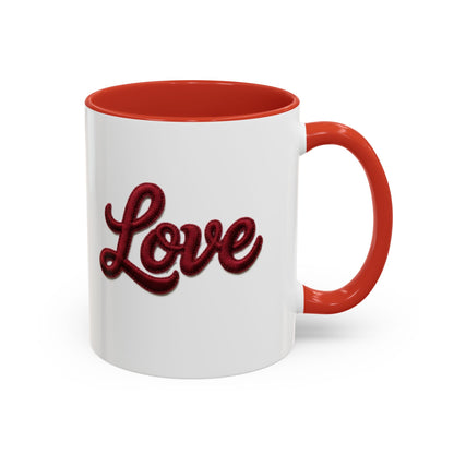 Love Accent Coffee Mug — Red Script Love Design (11oz)