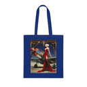 Side view of the Vintage Pin-Up Plane Tote — Red Dress Aviation Cotton Tote Bag demonstrating its lightweight cotton material and vibrant color.