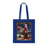 Side view of the Vintage Pin-Up Plane Tote — Red Dress Aviation Cotton Tote Bag demonstrating its lightweight cotton material and vibrant color.