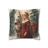 Vibrant Christmas Horse Pillowcase showcasing a nostalgic holiday scene, adding charm to your sofa or reading nook.