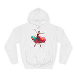 Ballet Dancer Art Hoodie draped on a chair, emphasizing its artistic design and soft fabric.