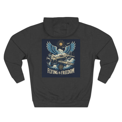 Flying Is Freedom Hoodie on a model, showcasing its relaxed fit and kangaroo pocket.