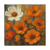 Autumn Bloom Tablecloth featuring vibrant orange and white floral design, perfect for adding warmth to your dining decor.
