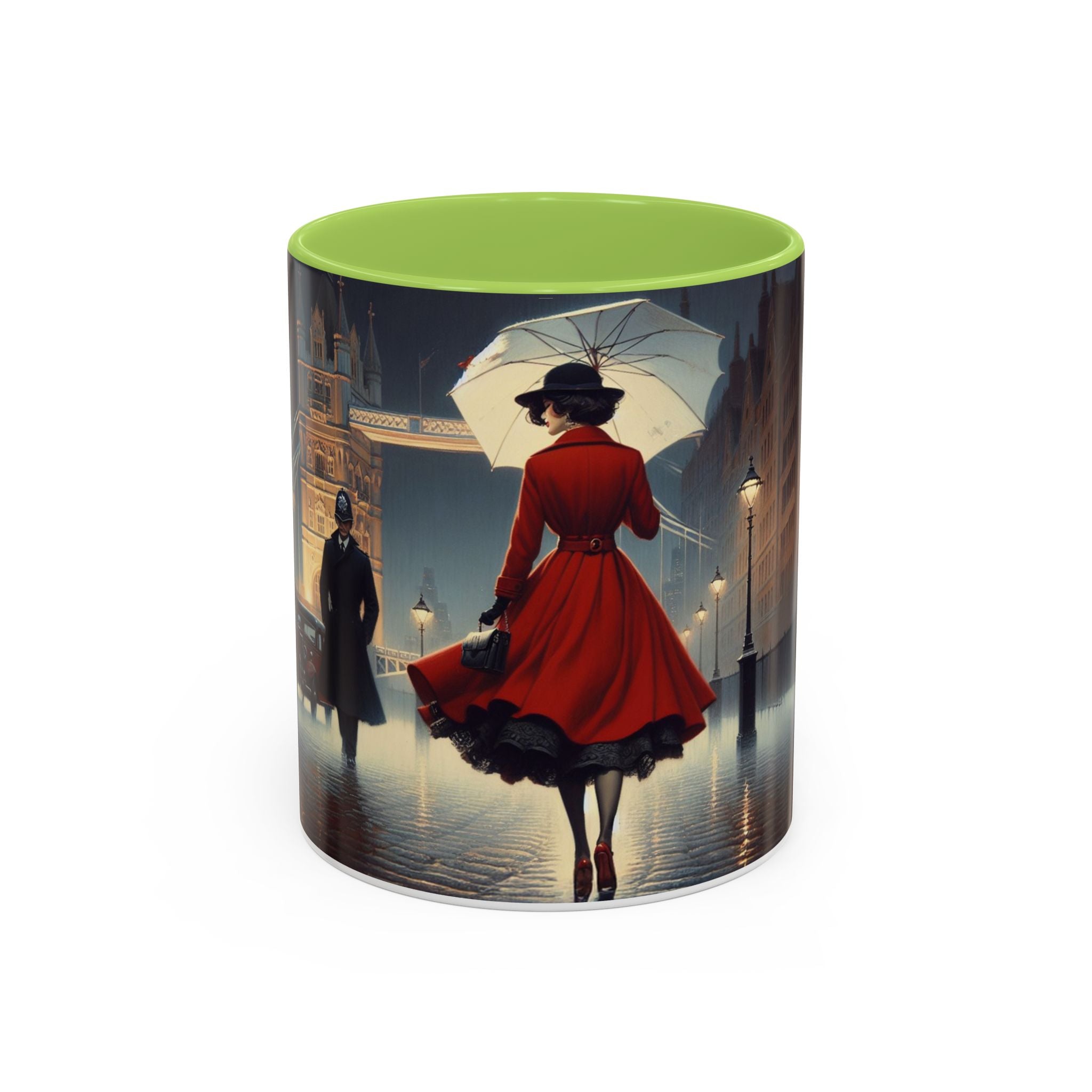 Elegant Red Dress Coffee Mug displayed with various beverages, showcasing its stylish and functional design.