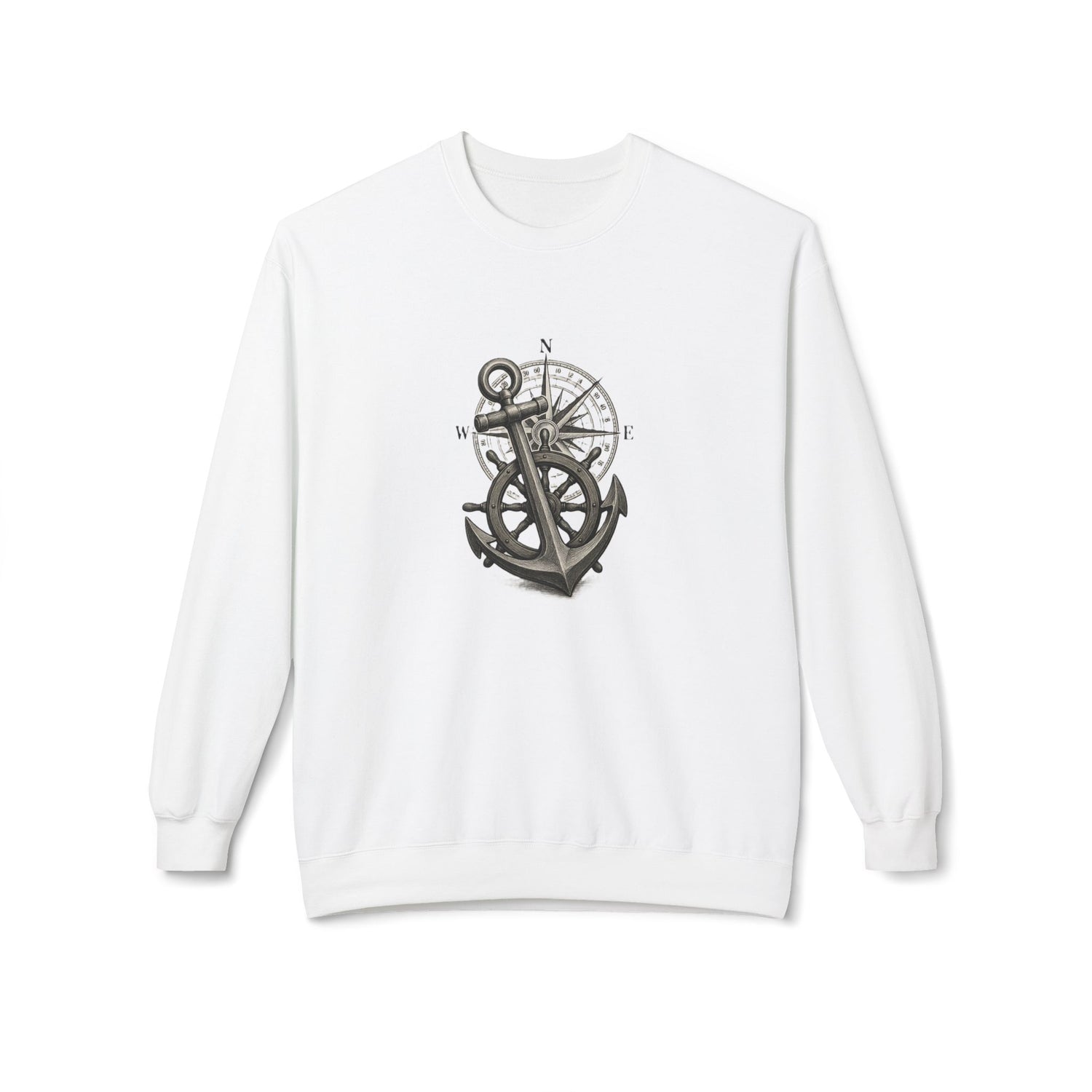 Nautical Anchor &amp; Compass Crewneck Sweatshirt Maritime Emblem US