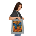 Blue Butterfly Cotton Tote — Nature Floral Reusable Shopper Bag worn casually over the shoulder, ideal for everyday use.