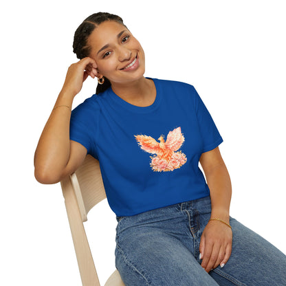 Phoenix Floral Graphic T Shirt Watercolor Rising Bird Tee blue