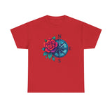 Detailed view of the Compass Rose design on the Compass Rose Tee — Red Rose Nautical Compass Graphic T-Shirt.