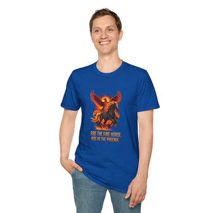 Phoenix Horse T-Shirt Ride the Fire Horse Rise as Phoenix blue front