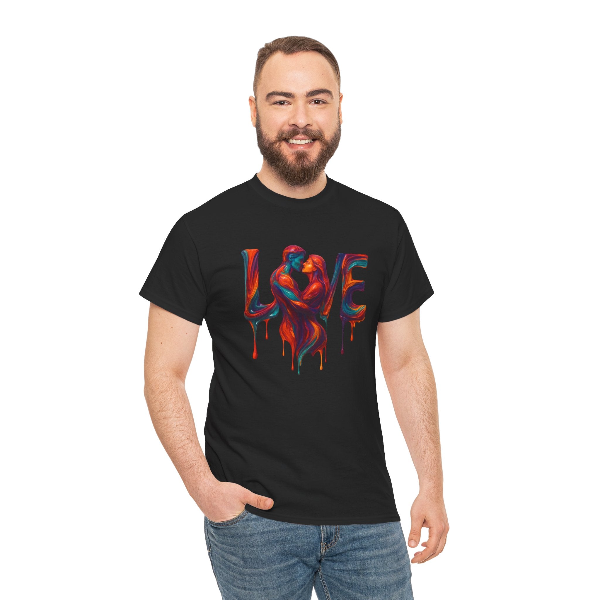 Love Heavy Cotton Tee For Him - Artful Expression for Couples, Gift for Anniversaries, Valentine's Day, Casual Wear, Art Lovers Tee