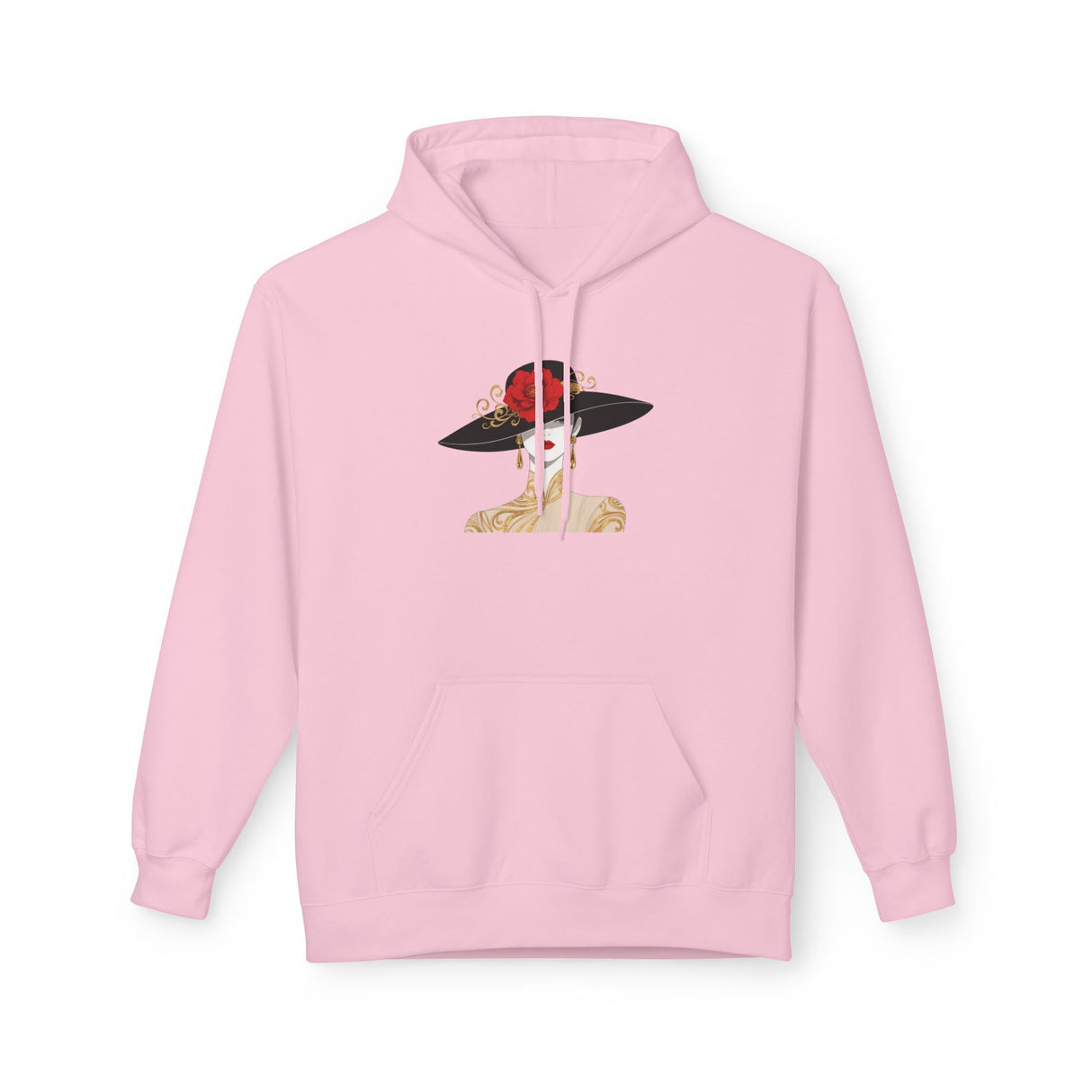 Elegant Lady in Wide-Brim Hat Hoodie — Fashion Illustration Pullover