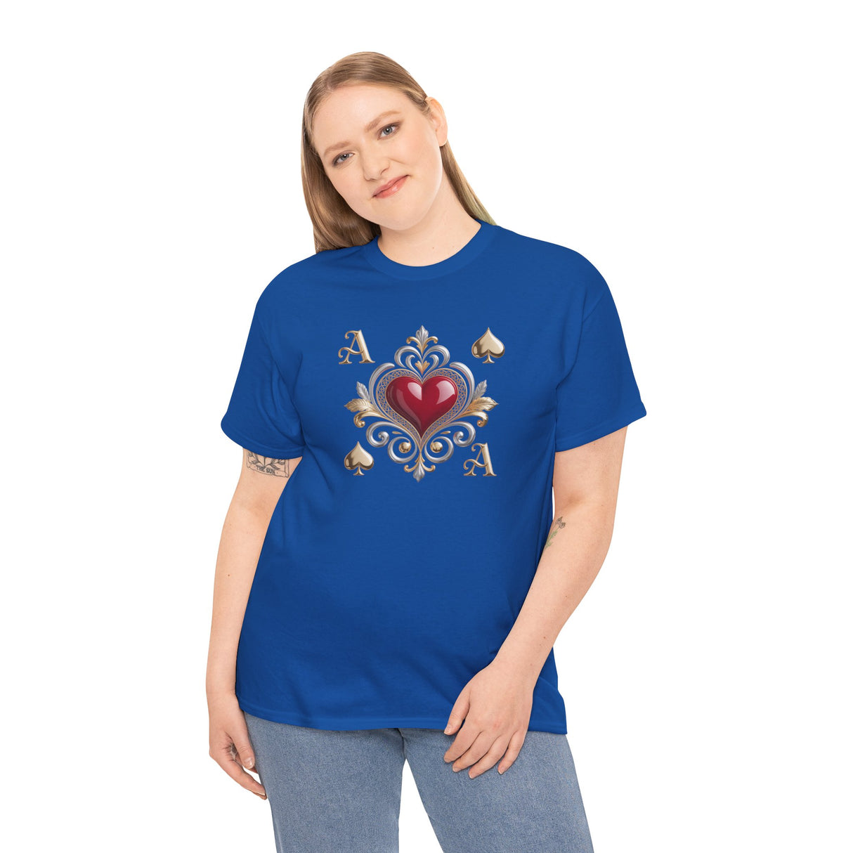The tear-away label of the Ace of Hearts T-Shirt, highlighting its soft cotton material made for comfort.