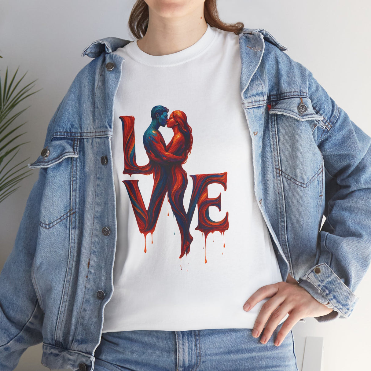 LOVE Couple Silhouette T-Shirt — Romantic Dripping Love Design perfect for couple outings or as a heartfelt gift.