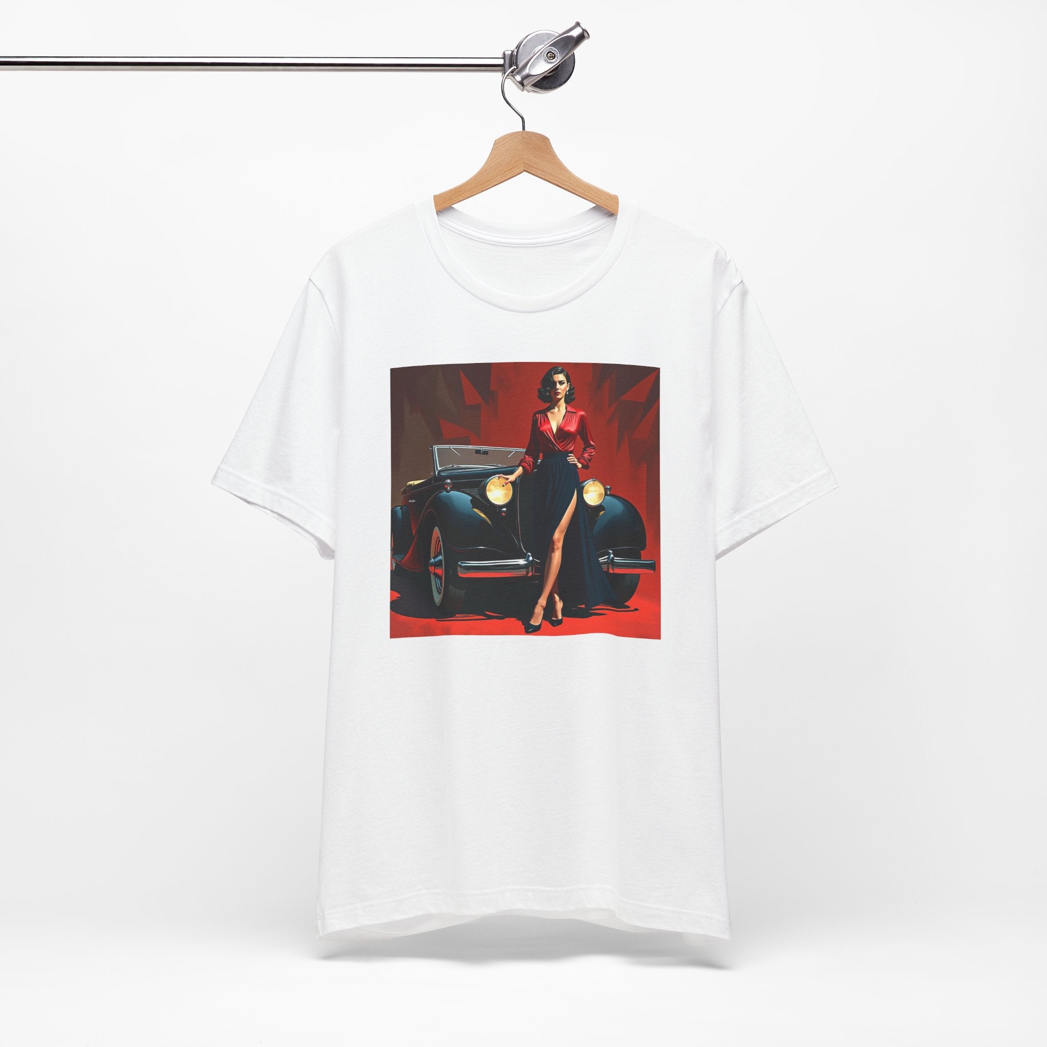 Detailed view of the ribbed knit collar on the Retro Glamour Classic Tee For Him for added comfort and style.