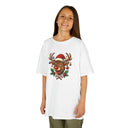 Close-up of the Kids Christmas Reindeer Tee — Cute Santa Hat Rudolph Holiday Shirt showing vibrant hand-drawn details.
