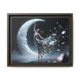 Framed Matte Canvas Art — Dancer & Moon Surreal Wall Decor against a stylish interior wall, enhancing the serene atmosphere.