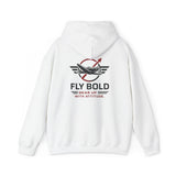 Fly Bold Hoodie shown in a cozy indoor environment, emphasizing comfort.