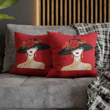 Elegant Red Lady Pillowcase — Decorative Square Accent Pillow Cover   16" × 16"