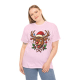 Side view of the Christmas Reindeer Tee to highlight the fit and playful reindeer graphic.