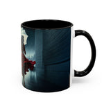 Elegant Cityscape Coffee Mug - 11oz displayed on a work desk, perfect for office use.