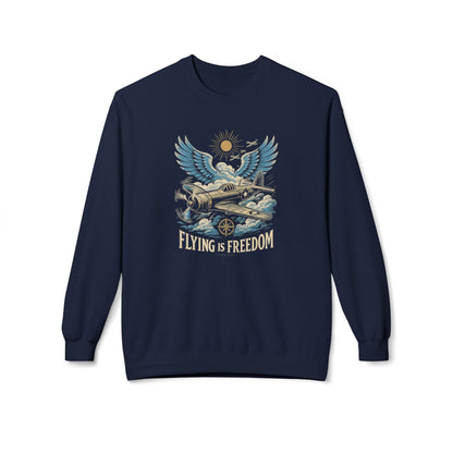 Flying Is Freedom Sweatshirt — Retro Winged Plane Vintage Crewneck US