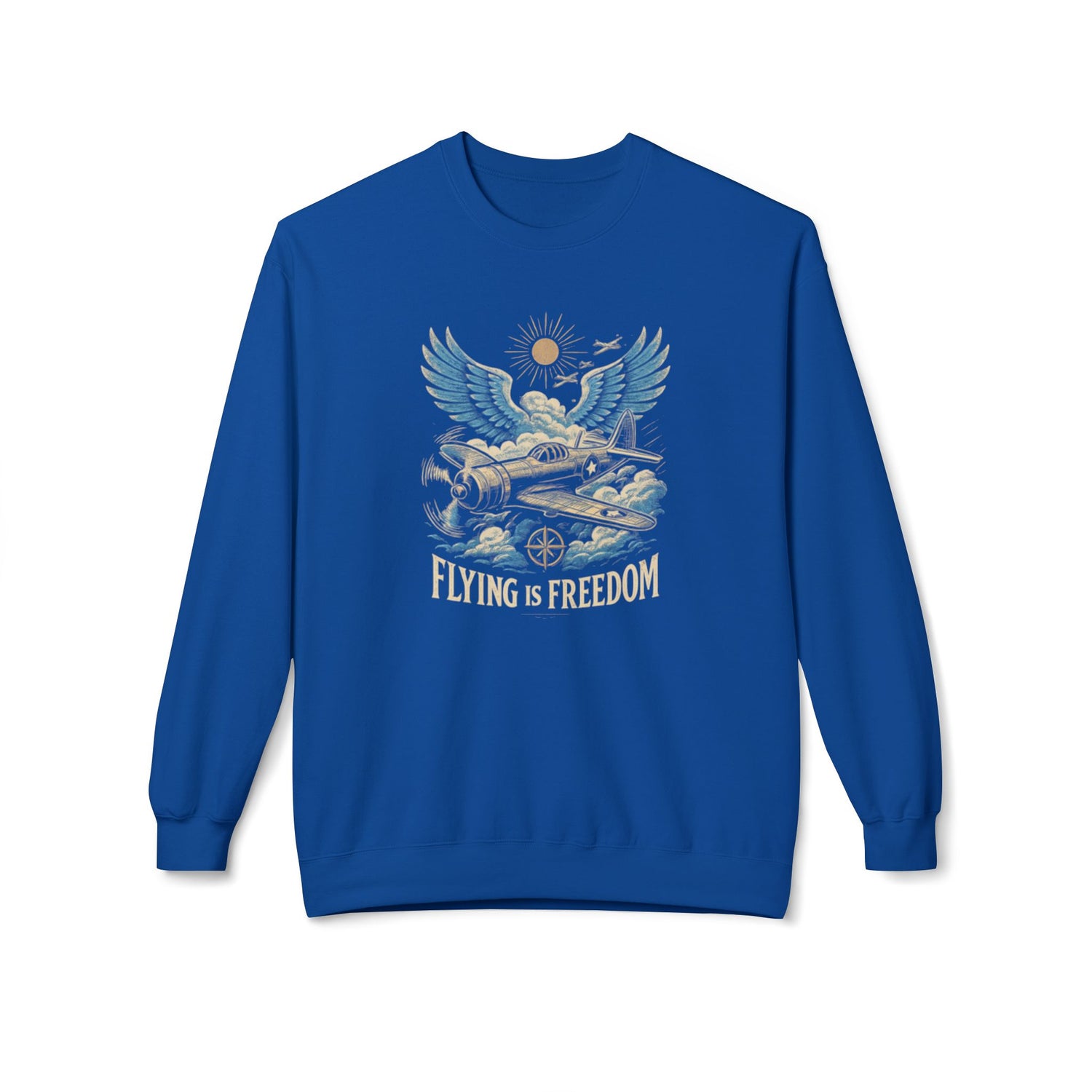 Flying Is Freedom Sweatshirt — Retro Winged Plane Vintage Crewneck US