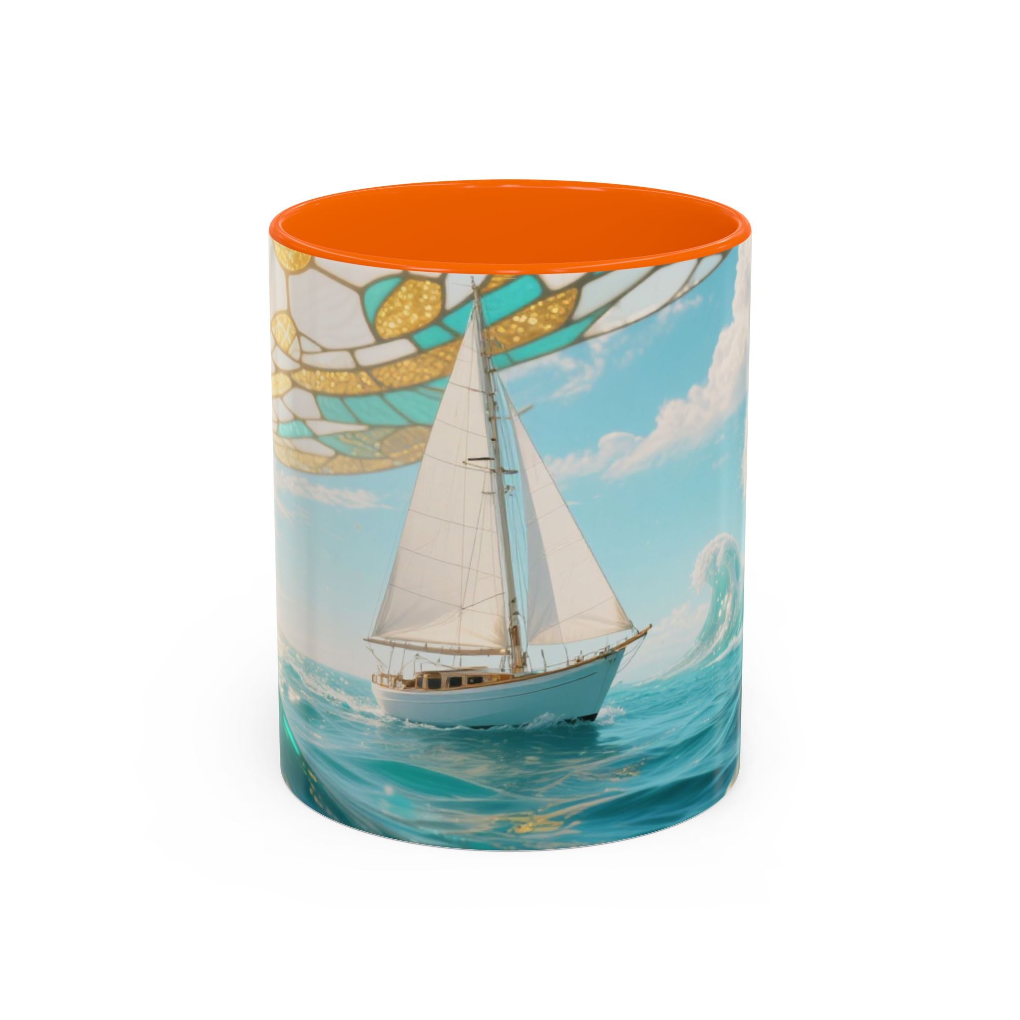 Sailboat Ocean Waves Accent Coffee Mug — Nautical Sea Morning Tea Cup US