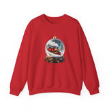 Close-up of the soft fabric and crewneck design of the Christmas Train Snow Globe Sweatshirt, ideal for cozy winter days.