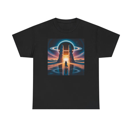 Retro cosmic portal artwork on Sci-Fi Gateway T-Shirt, perfect for sci-fi lovers.