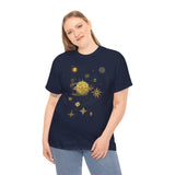 Celestial Compass Tee — Gold Star & Moon Astrology Graphic Shirt worn casually, emphasizing comfort and style.