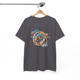 Close-up image of the Compass Rose T-Shirt’s fabric texture and printing quality — Vintage Nautical Adventure Graphic Tee