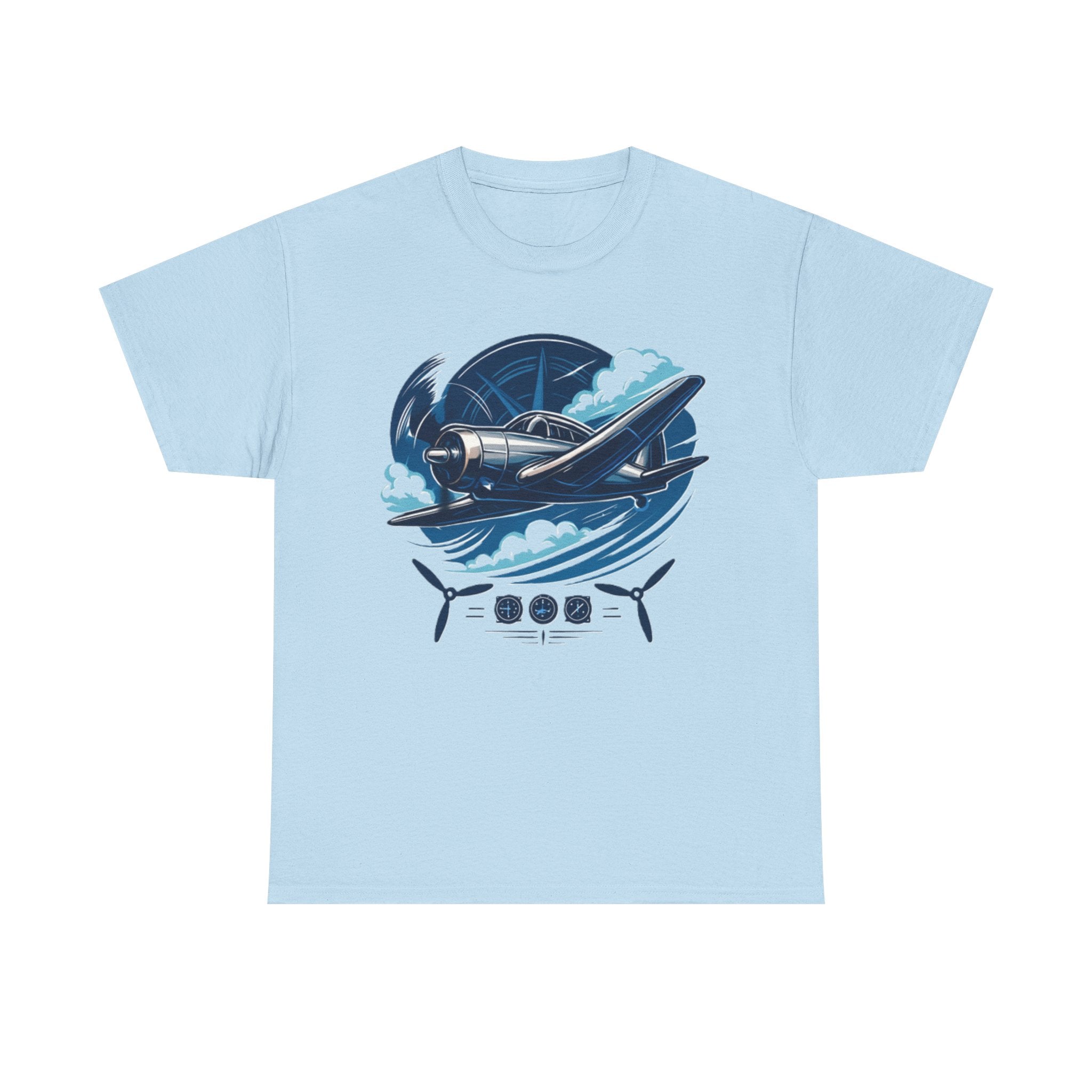 Vintage Propeller Plane T-Shirt paired with jeans, perfect for aviators and aviation enthusiasts.