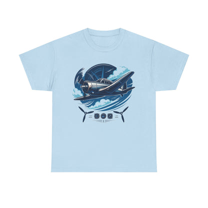 Vintage Propeller Plane T-Shirt paired with jeans, perfect for aviators and aviation enthusiasts.
