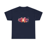 Cosmic Heart T-Shirt hung on an artistic display, emphasizing its design.