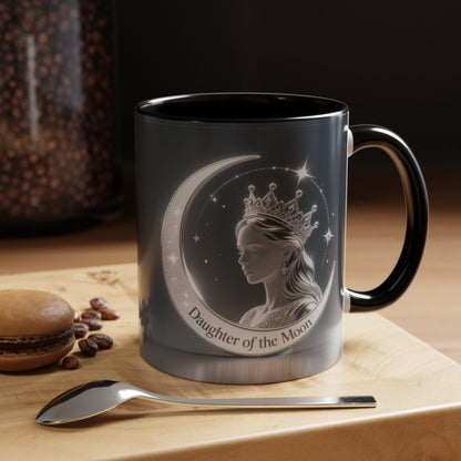 Daughter of the Moon Accent Coffee Mug — Celestial Crowned Woman 11/15oz US