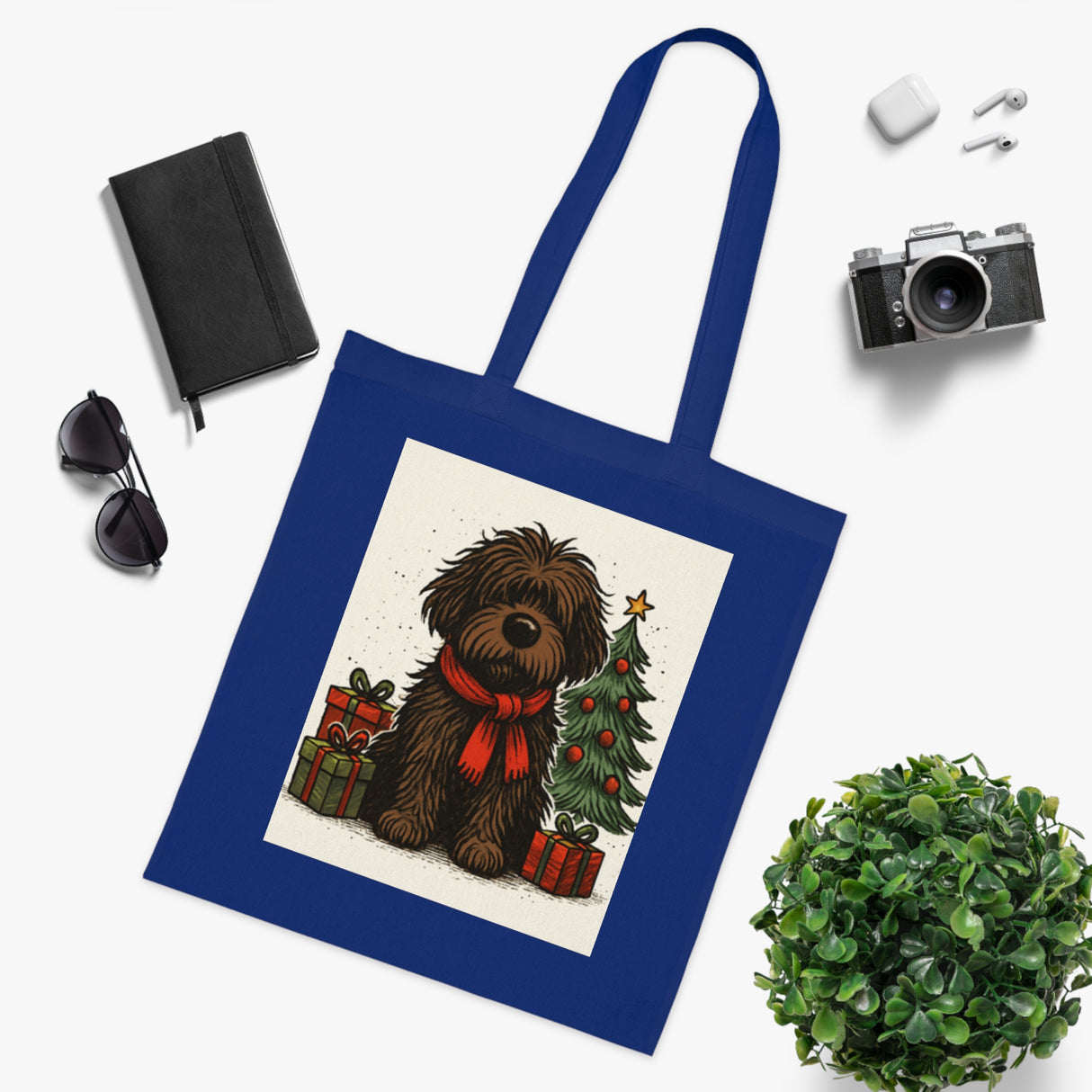 Back view of the Christmas Dog Tote Bag, emphasizing durability and festive design.