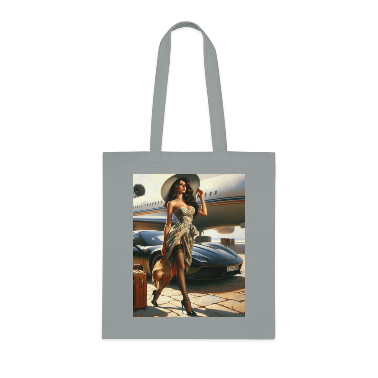 Chic Travel Cotton Tote Bag with a vibrant custom design, ideal for fashion-forward travelers.