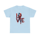 Full view of the LOVE Couple Silhouette T-Shirt — Romantic Dripping Love Design featuring relaxed silhouette and soft cotton fabric.