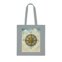 Lifestyle shot of the Vintage Compass Cotton Tote Bag being used for grocery shopping.
