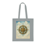 Lifestyle shot of the Vintage Compass Cotton Tote Bag being used for grocery shopping.