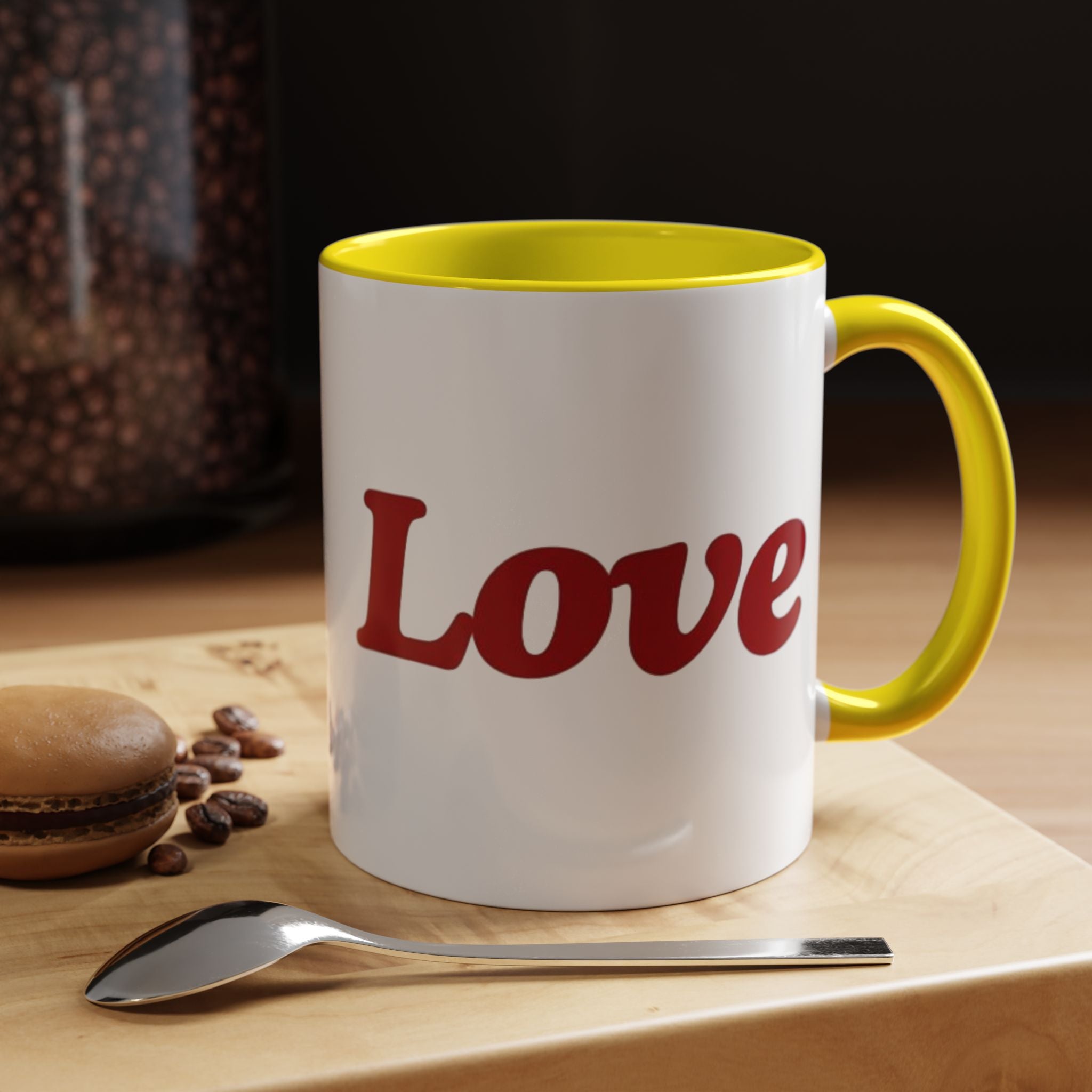 Love Accent Coffee Mug — Red Script Love Design (11oz)
